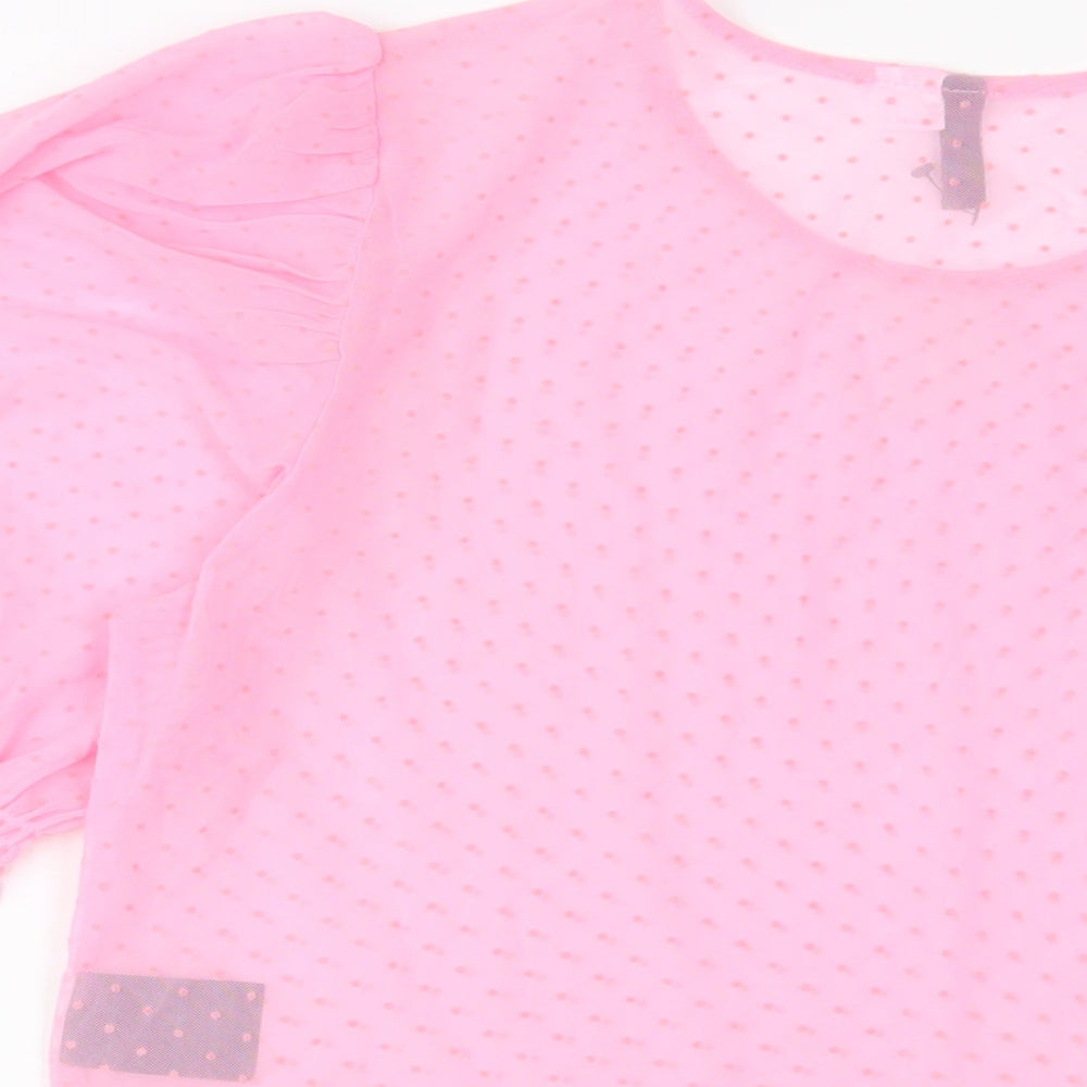 H&M Womens Pink Polka Dot Polyester Basic T-Shirt Size M Crew Neck - Embroidered