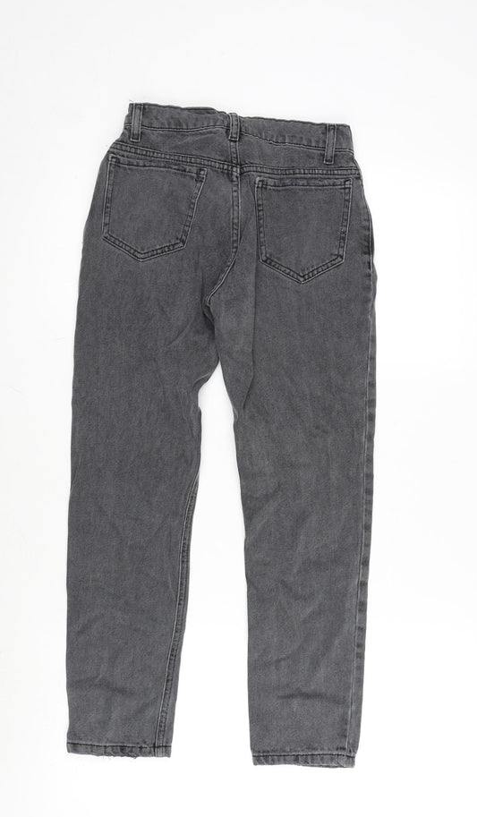 River Island Girls Grey Cotton Tapered Jeans Size 10 Years L23.5 in Regular Zip