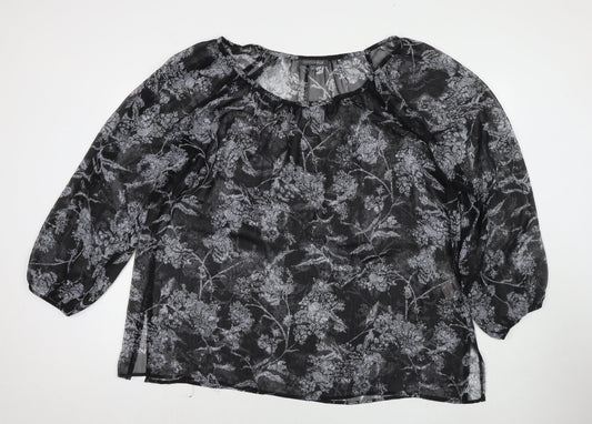 Addition Elle Womens Grey Floral Polyester Basic Blouse Size 24 Round Neck