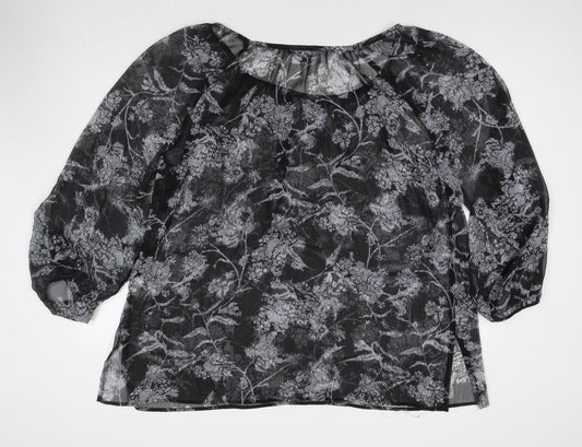 Addition Elle Womens Grey Floral Polyester Basic Blouse Size 24 Round Neck