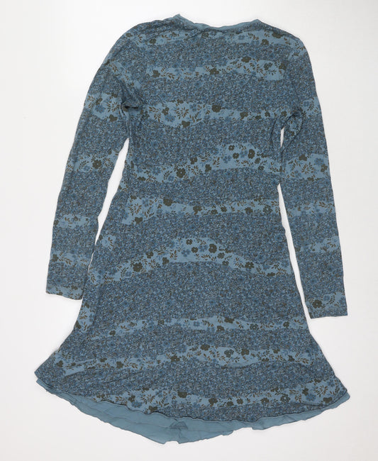 Sandwich Womens Blue Floral Polyester Fit & Flare Size S V-Neck Pullover