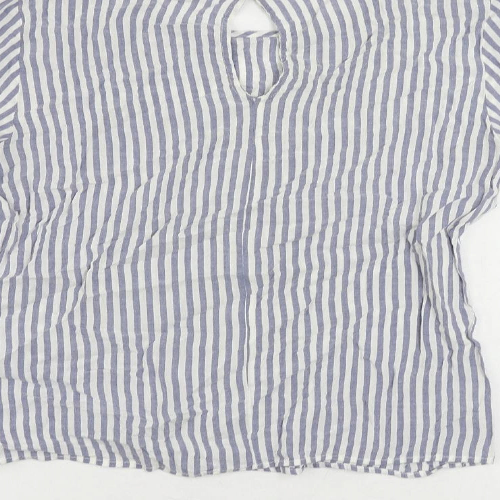 Pull&Bear Womens Blue Striped Viscose Basic Blouse Size S Round Neck - Flare Sleeve