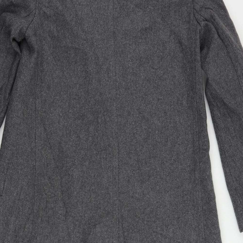 Brand and care label for French Connection women’s grey overcoat coat, size UK 10, button