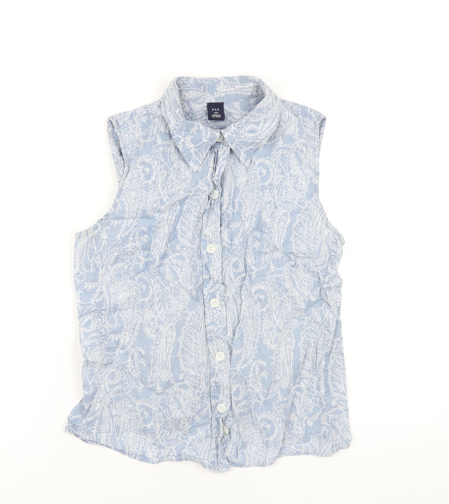 Gap Womens Blue Geometric Cotton Basic Button-Up Size M Collared