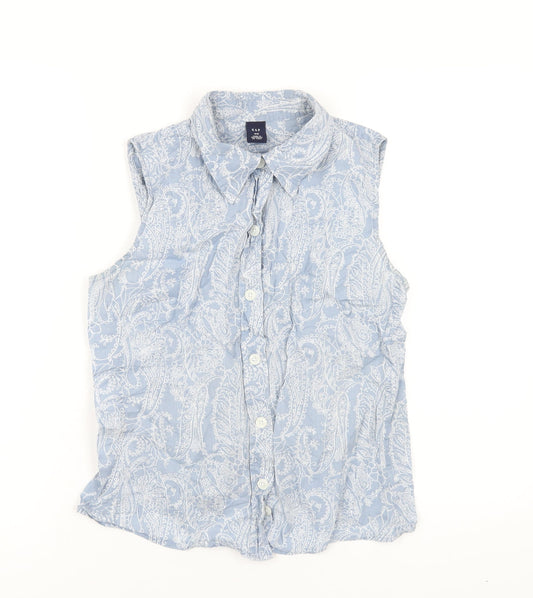 Gap Womens Blue Geometric Cotton Basic Button-Up Size M Collared