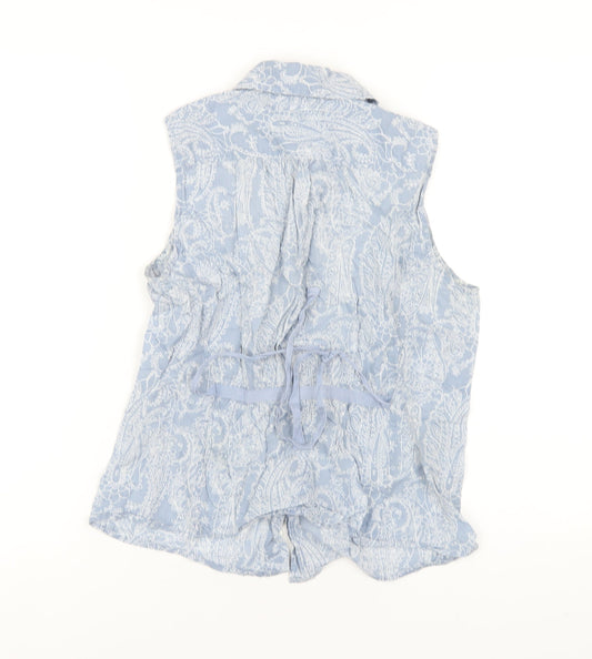 Gap Womens Blue Geometric Cotton Basic Button-Up Size M Collared