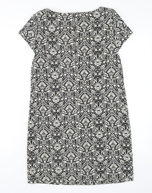 Zara Womens Black Geometric Polyester A-Line Size XS Round Neck Button