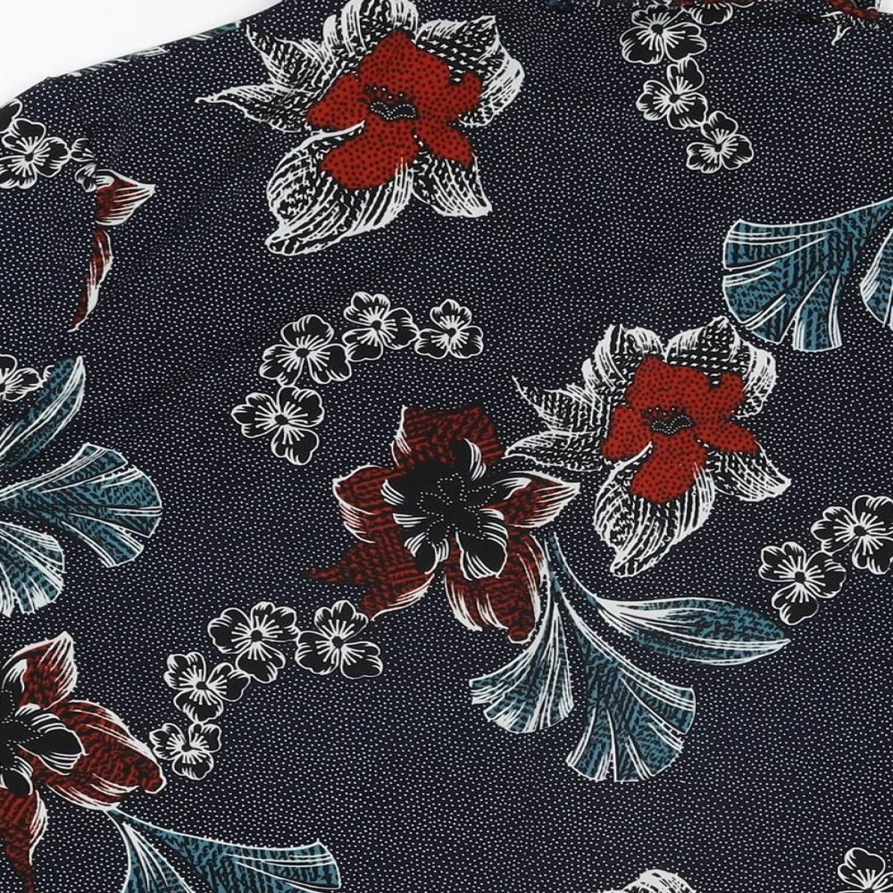 Anna Rose Womens Blue Floral Polyester Basic Button-Up Size L Collared