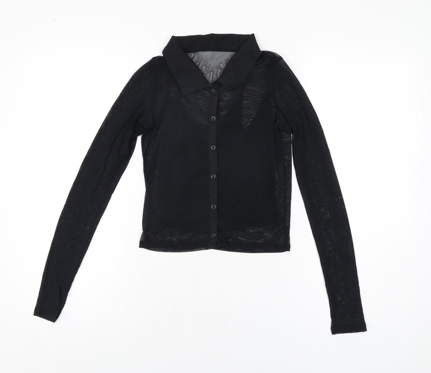 Hollister Womens Black Polyester Basic Button-Up Size S Collared
