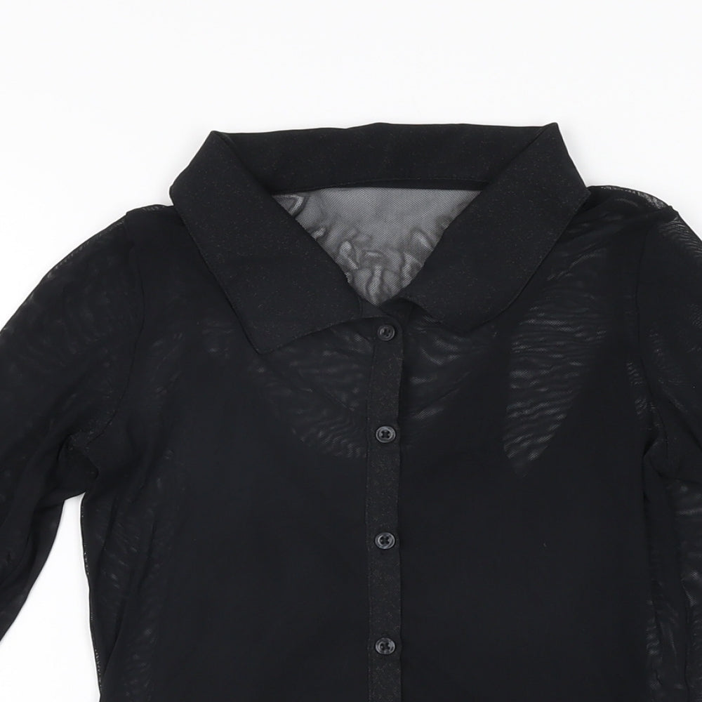 Hollister Womens Black Polyester Basic Button-Up Size S Collared