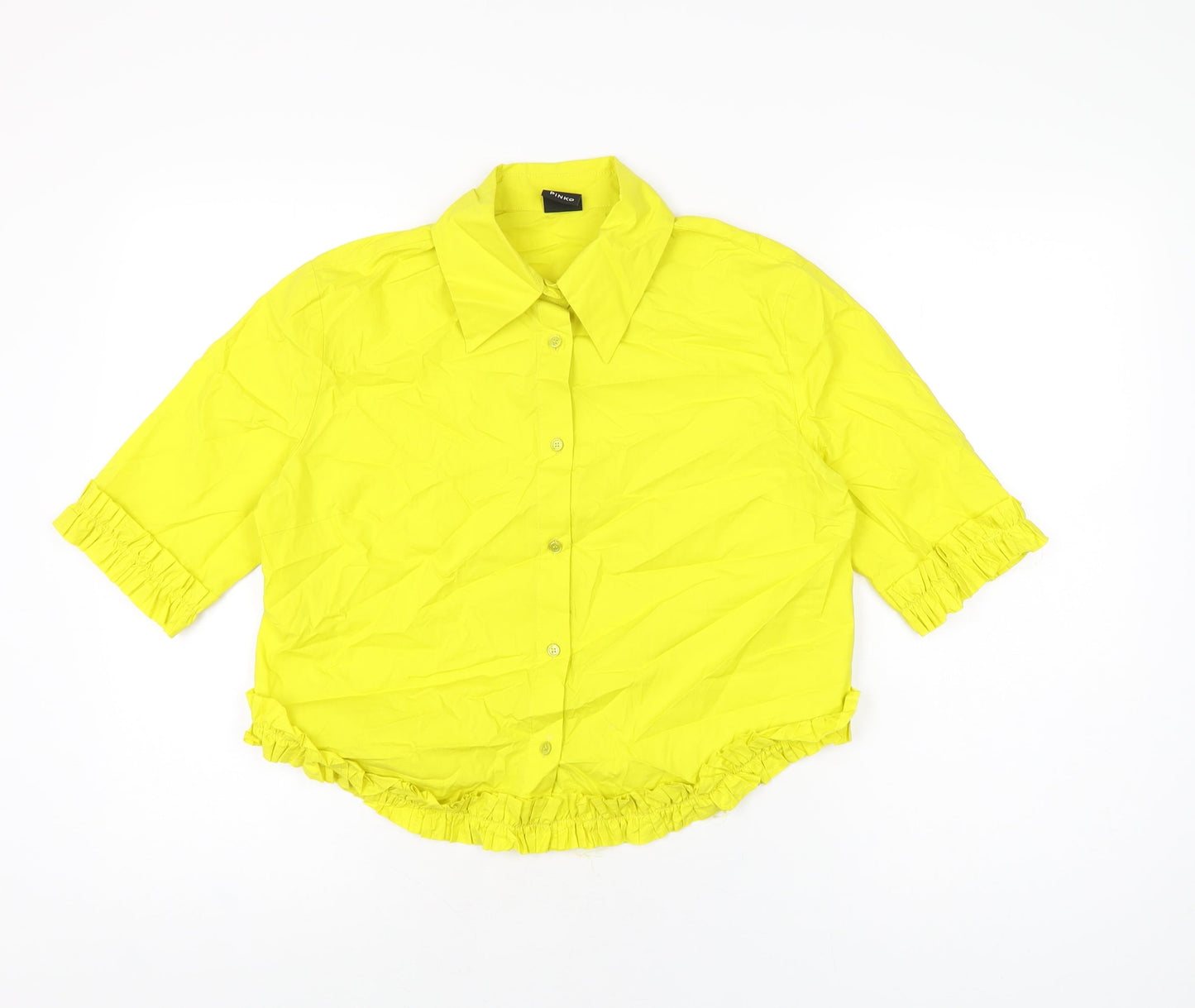 PINKO Womens Yellow Cotton Basic Button-Up Size 10 Collared