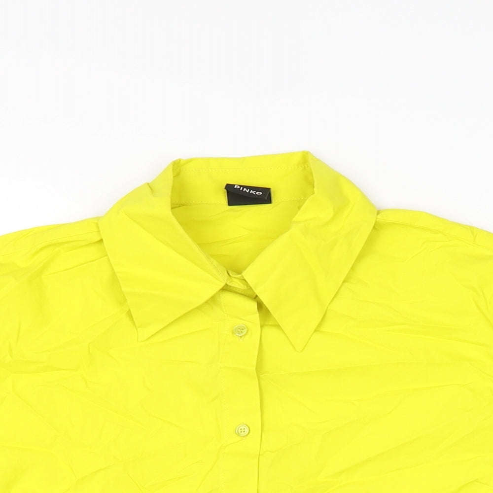 PINKO Womens Yellow Cotton Basic Button-Up Size 10 Collared