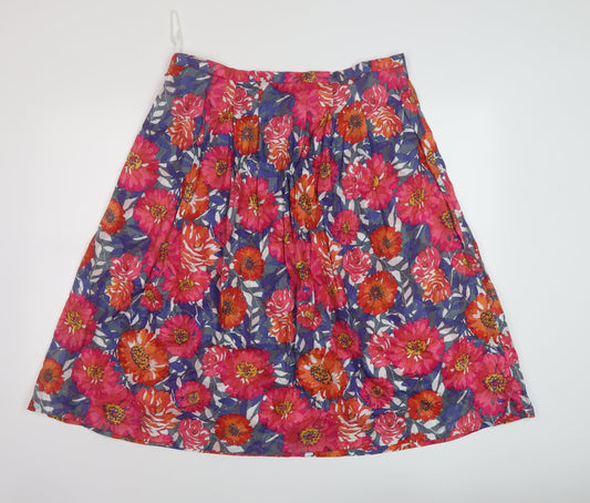 Adini Womens Multicoloured Floral Cotton A-Line Skirt Size 14 Zip