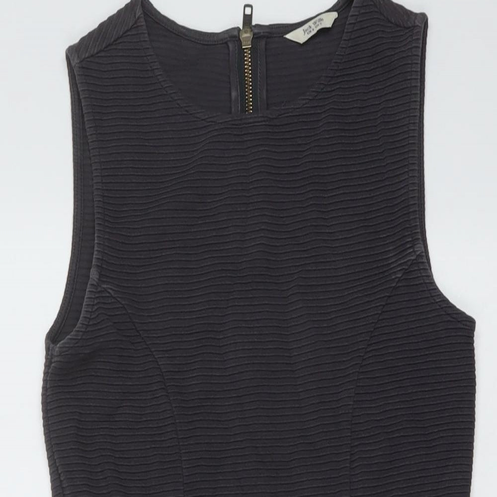Jack Wills Womens Grey Cotton Skater Dress Size 6 Round Neck Zip