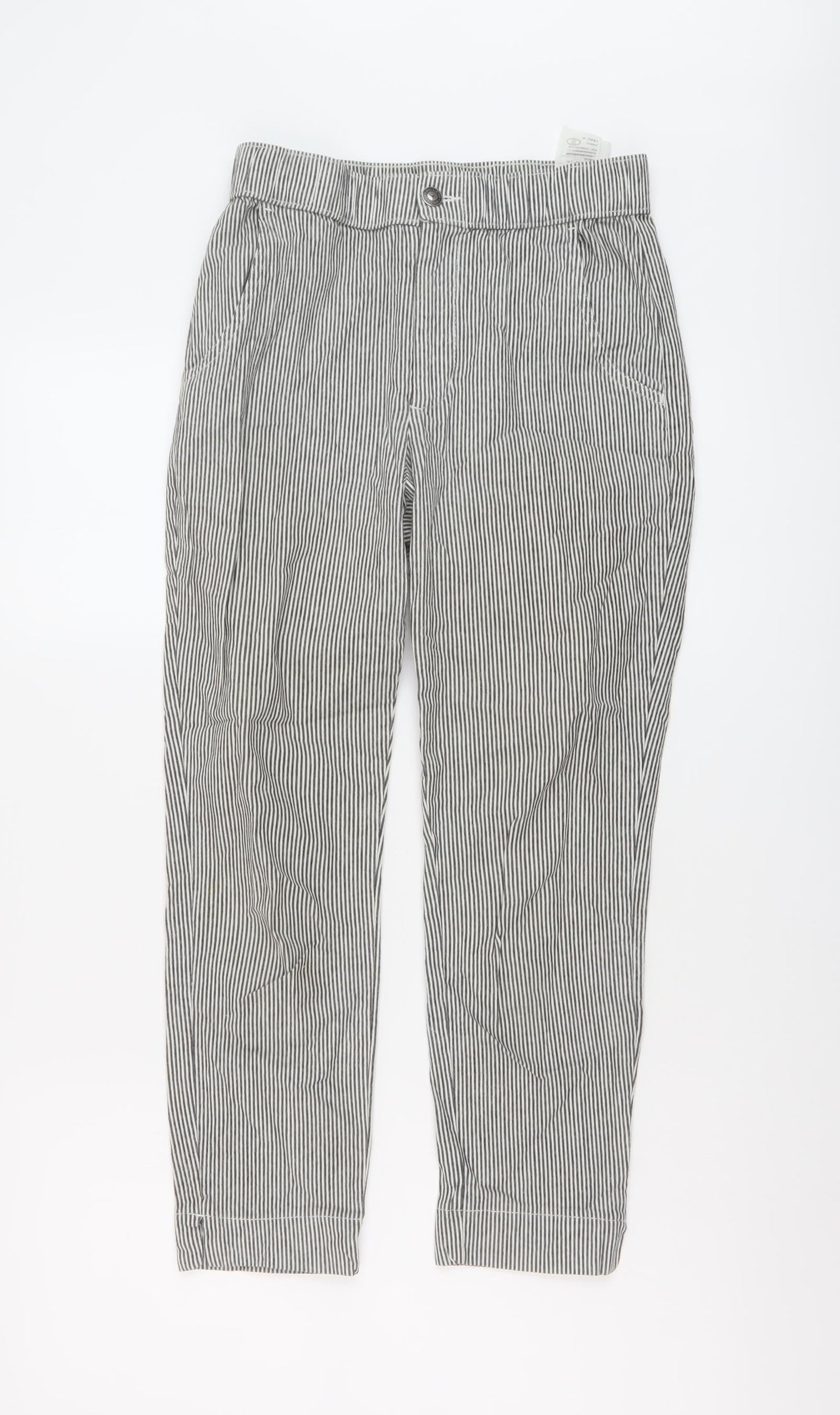 Hollister Womens Grey Striped Cotton Trousers Size S L24 in Regular Button