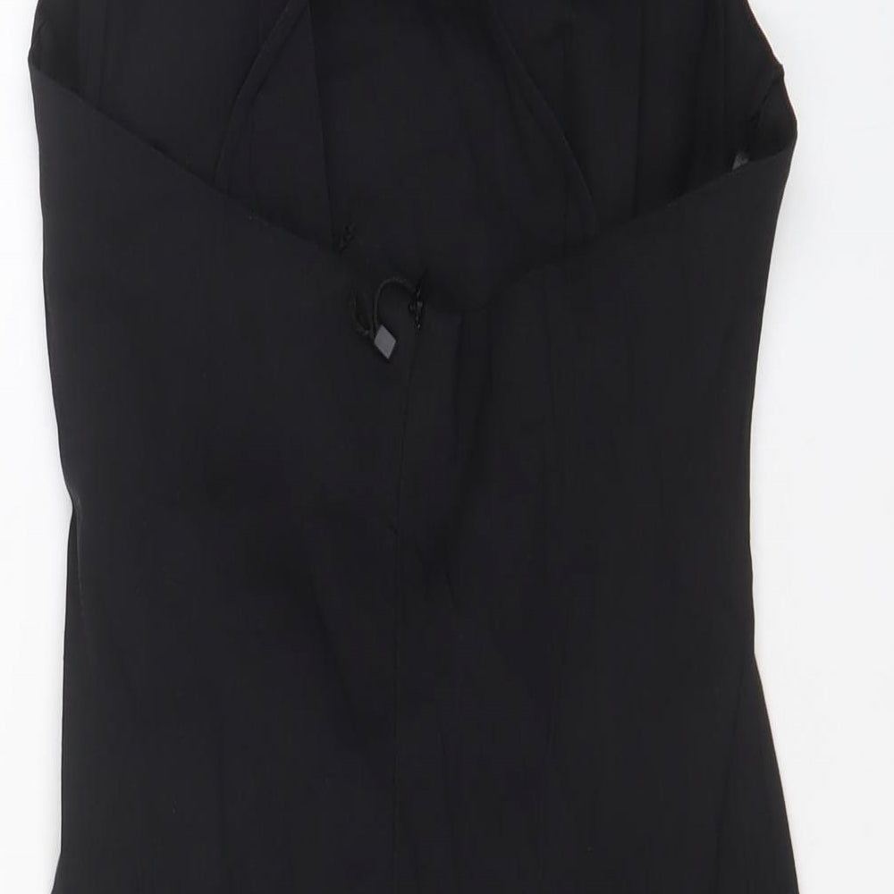 Zara Womens Black Cotton A-Line Size M Square Neck Zip - Crossback, Pleated