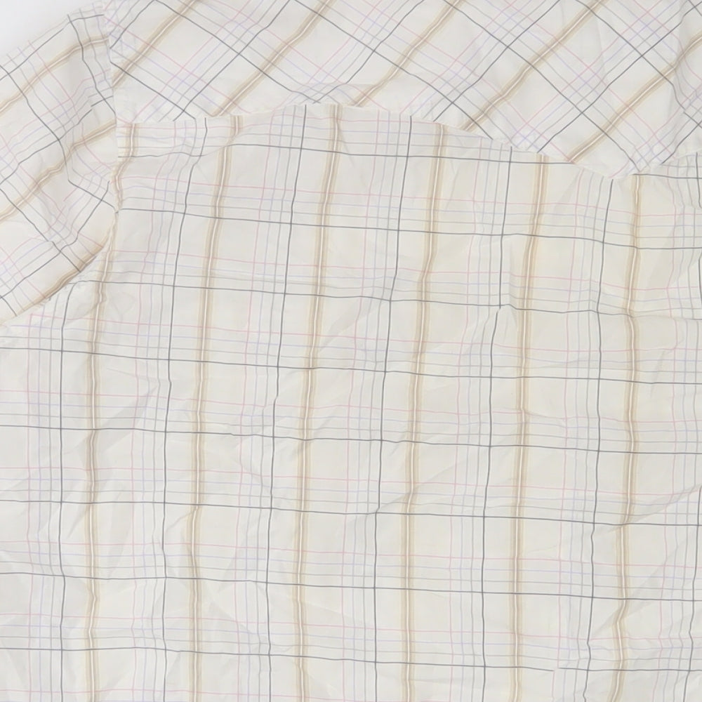 Marks and Spencer Mens White Plaid Polyester Button-Up Size L Collared Button