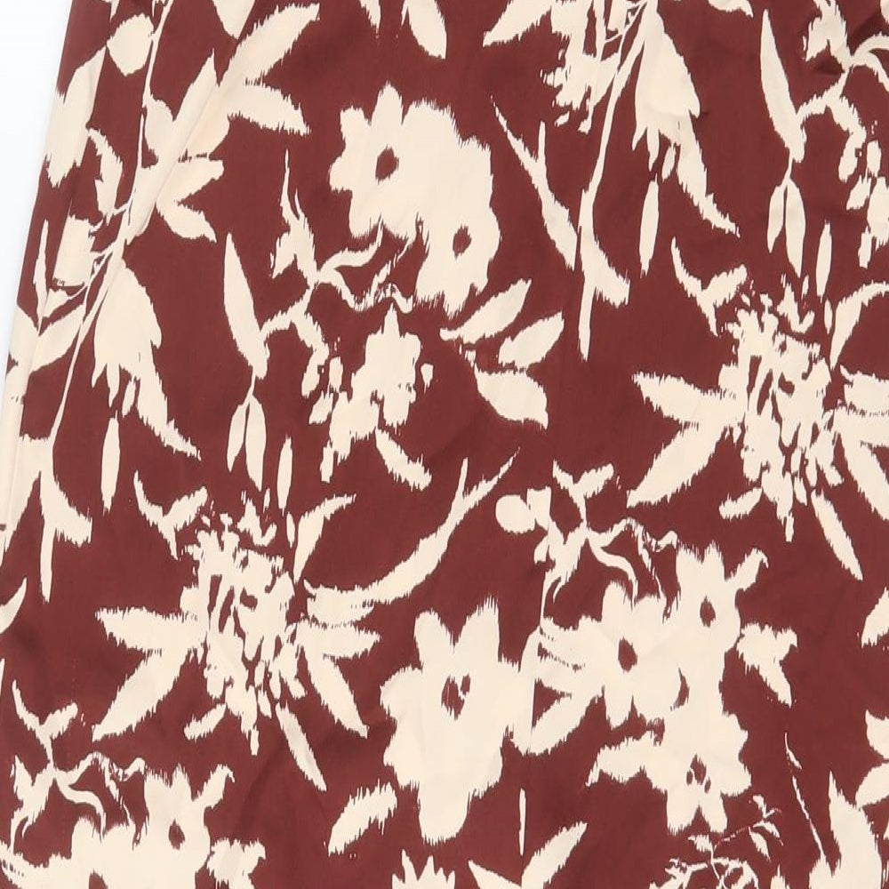 Zara Womens Brown Geometric Polyester A-Line Skirt Size S Zip