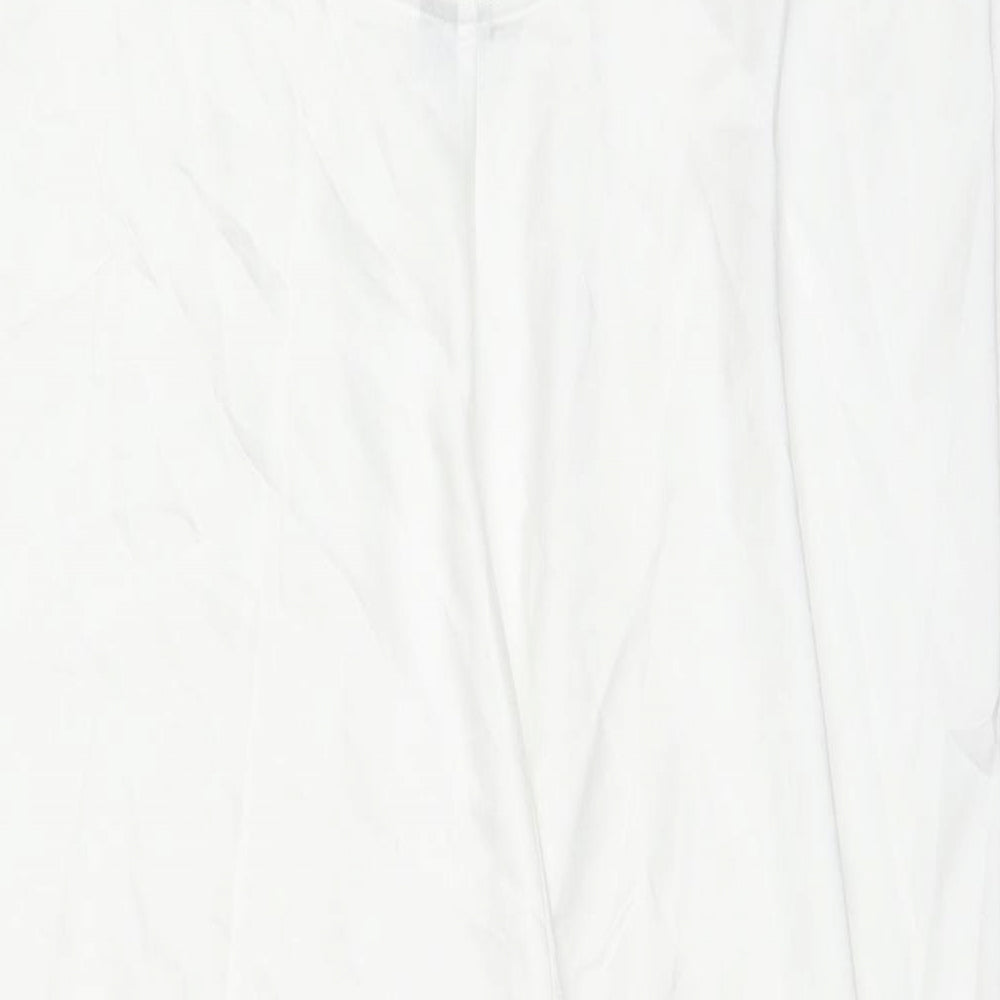 Brand and care label for ASOS women’s white polyester maxi, size UK 12, v-neck pullover - side slit(s)