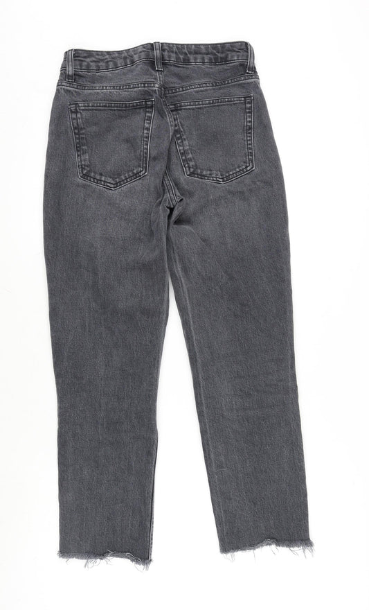 Topshop Womens Grey Cotton Blend Straight Jeans Size 26 in L32 in Regular Zip - Raw Hem