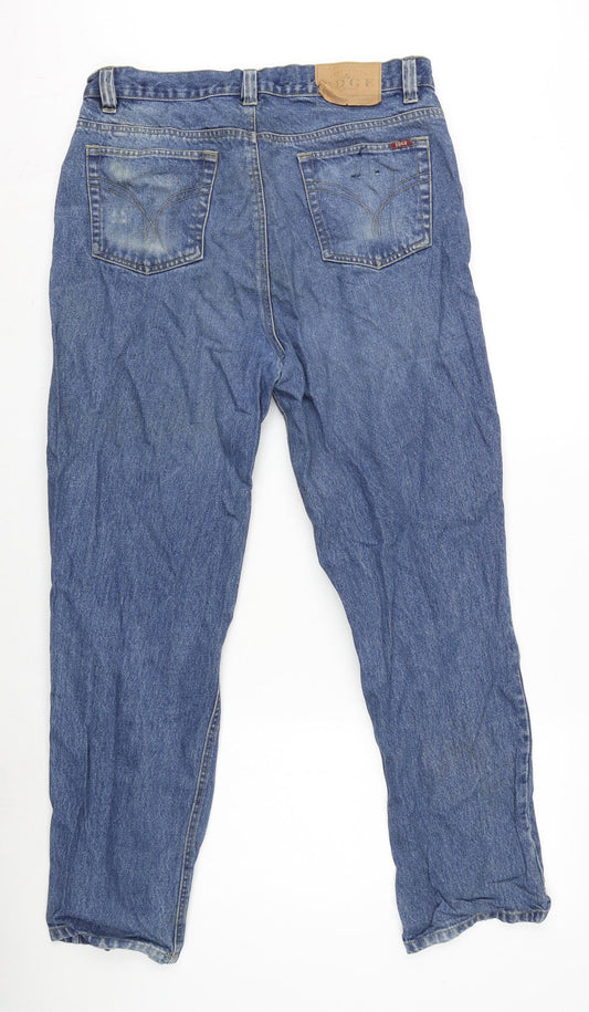 Edge Mens Blue Cotton Straight Jeans Size 34 in L30 in Regular Zip