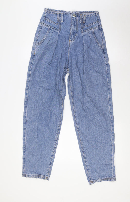 Stradivarius Womens Blue Cotton Mom Jeans Size 6 L28 in Regular Button - High Waist