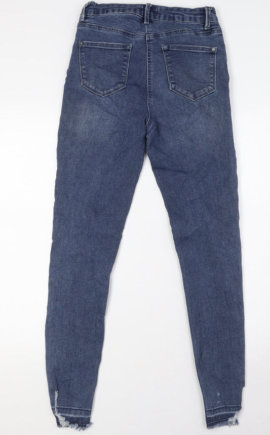 Papaya Womens Blue Cotton Skinny Jeans Size 8 L29 in Regular Button - Raw Hem