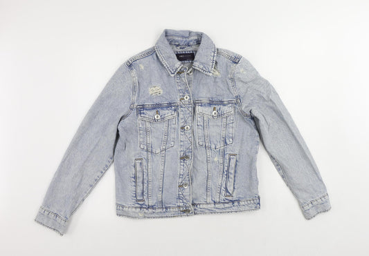 Marks & Spencer Womens Blue Jacket Size 10 Button - Distressed