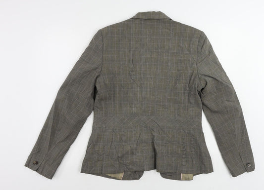 AMARANTO Womens Brown Plaid Jacket Blazer Size 14 Button