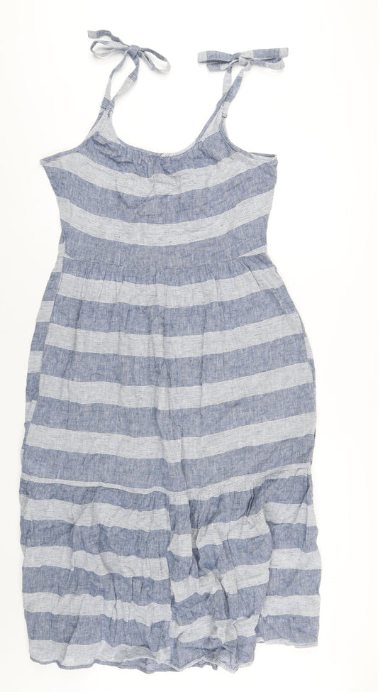 Beach Lunch Lounge Womens Blue Striped Linen A-Line Size M Scoop Neck Pullover