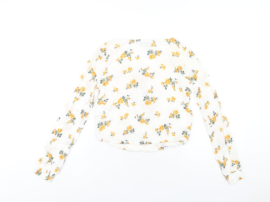 Hollister Womens White Floral Viscose Basic T-Shirt Size XS V-Neck