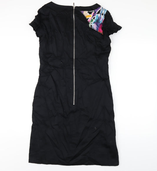 ESCADA Womens Multicoloured Geometric Cotton A-Line Size 12 Round Neck Zip