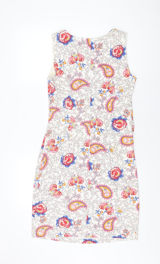 Josephine and Co Womens White Floral Cotton Bodycon Size 14 Boat Neck Zip