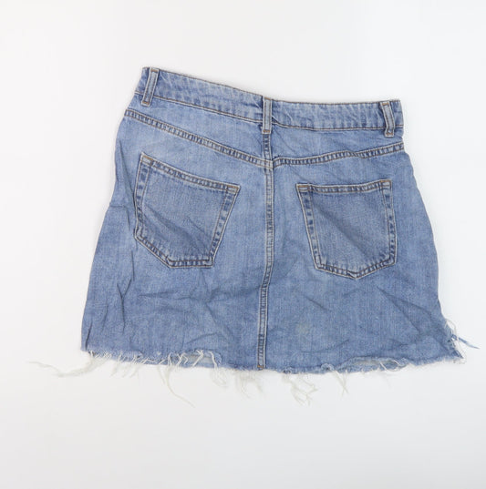 Topshop Womens Blue Cotton Mini Skirt Size 10 Button