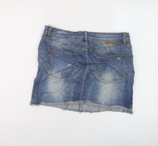 Zara Womens Black Cotton Mini Skirt Size XL Button