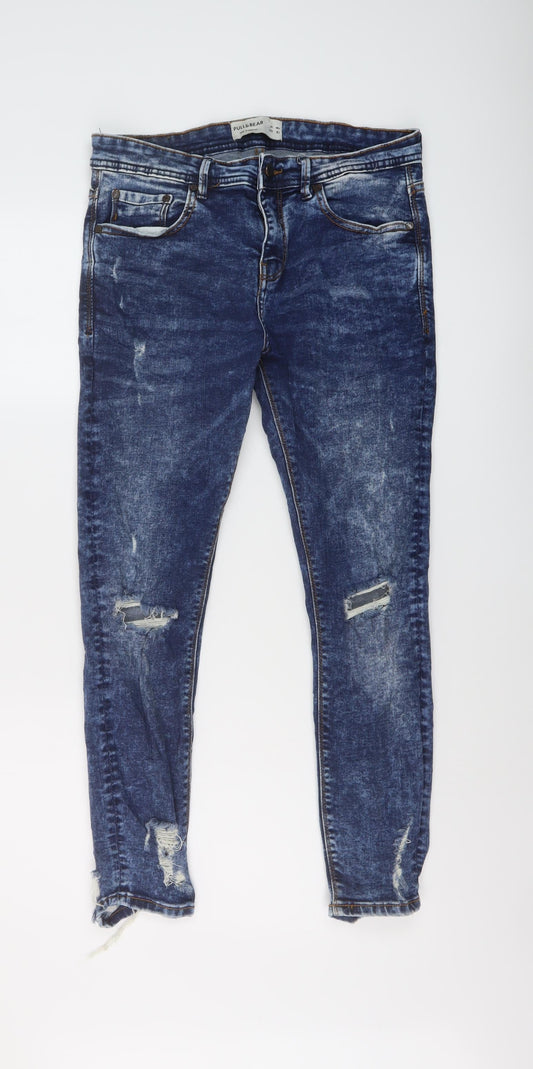 Pull&Bear Mens Blue Cotton Skinny Jeans Size 30 in L26 in Regular Button