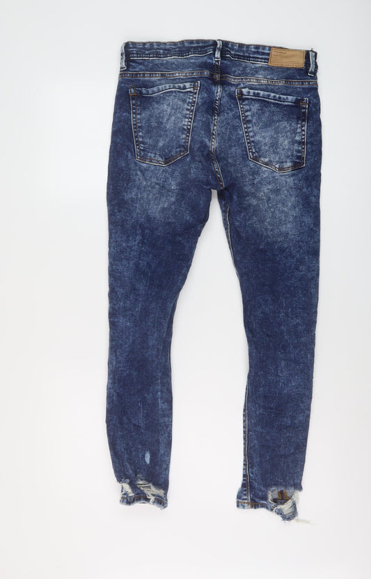 Pull&Bear Mens Blue Cotton Skinny Jeans Size 30 in L26 in Regular Button