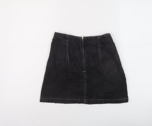 Topshop Womens Black Cotton Mini Skirt Size 8 Zip