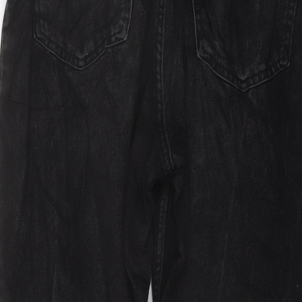 Brand and care label for Denim & Co. women’s grey cotton straight jeans, size UK 12, 28-inch leg regular button