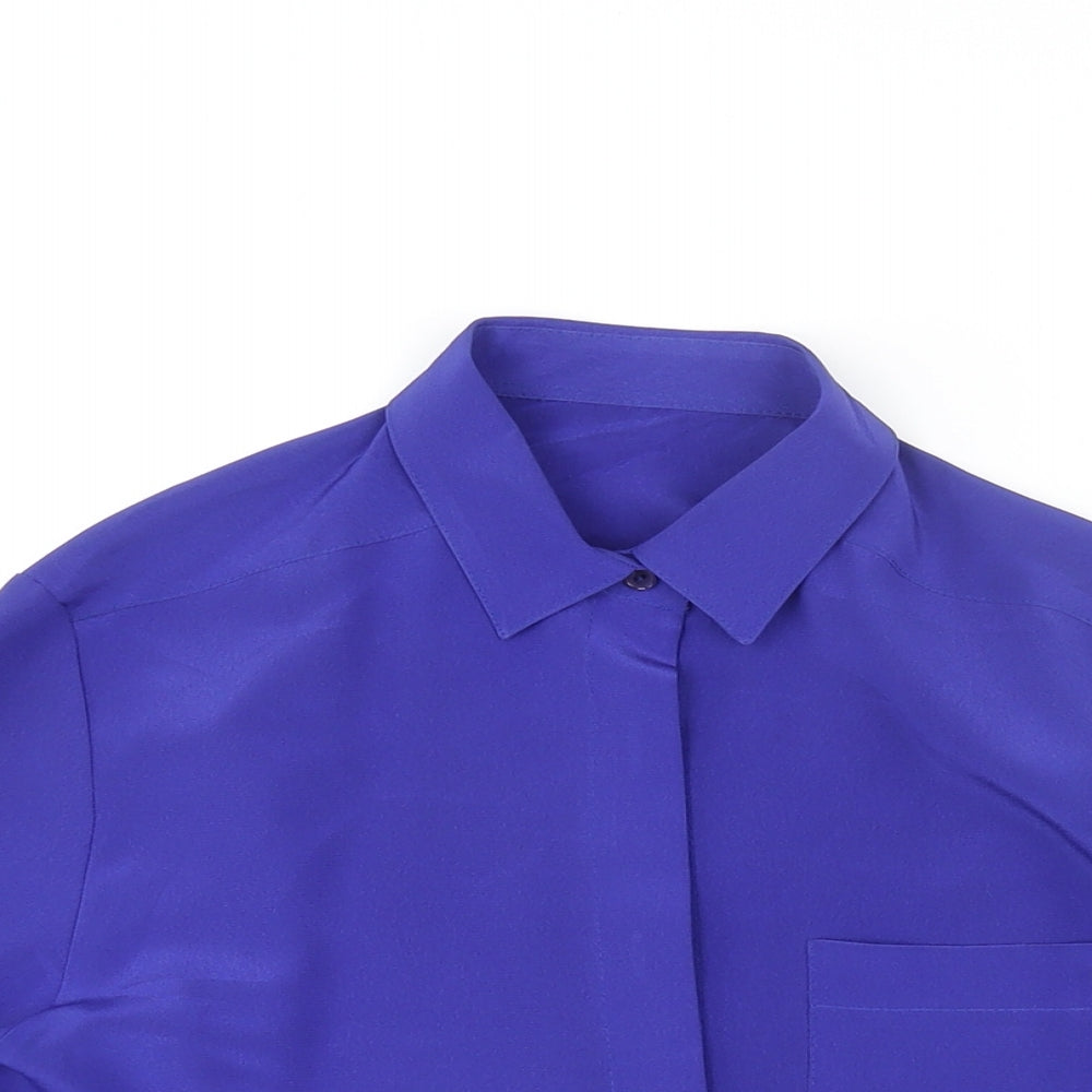 St Michael Womens Blue Polyester Basic Button-Up Size 10 Collared