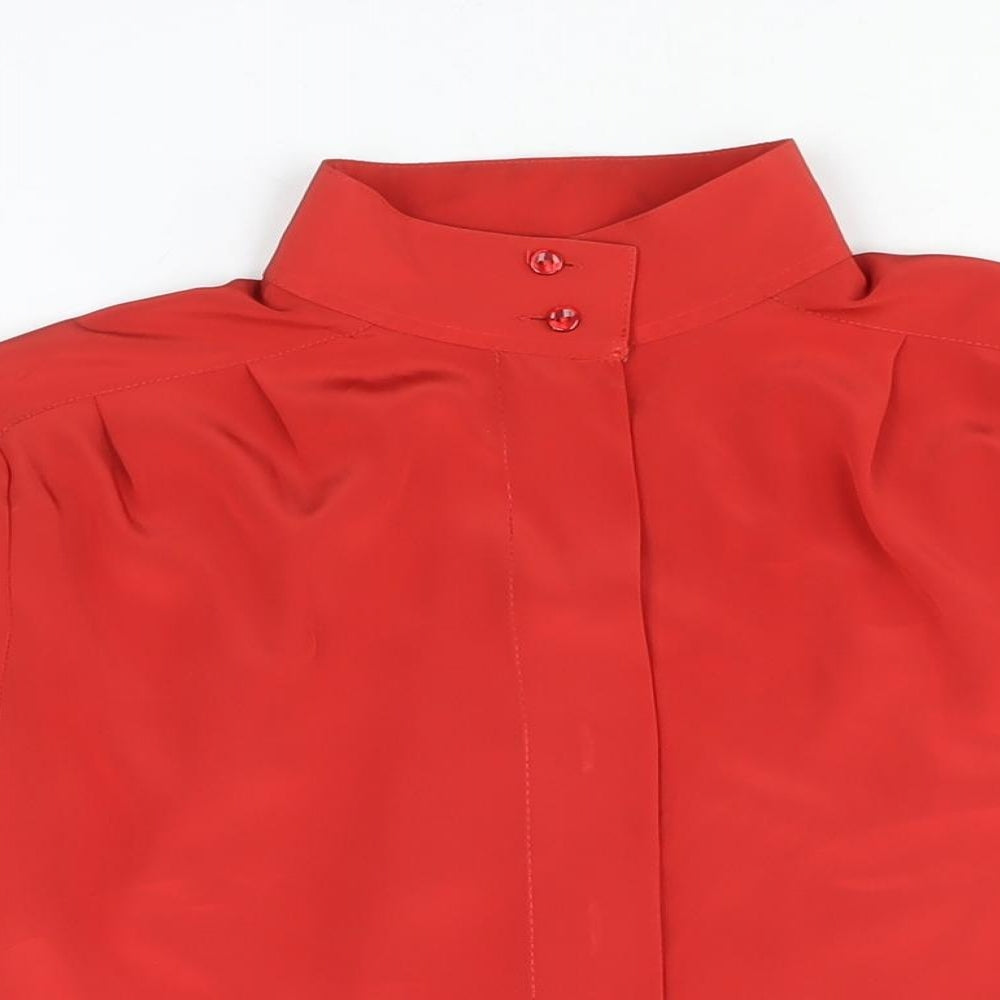 St Michael Womens Red Polyester Basic Button-Up Size 10 Mock Neck