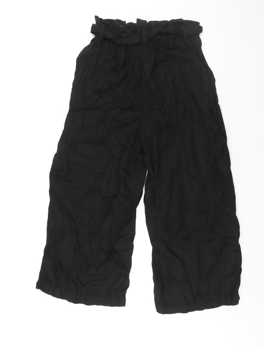 Zara Womens Black Lyocell Cropped Trousers Size S L22 in Regular Zip - Belted