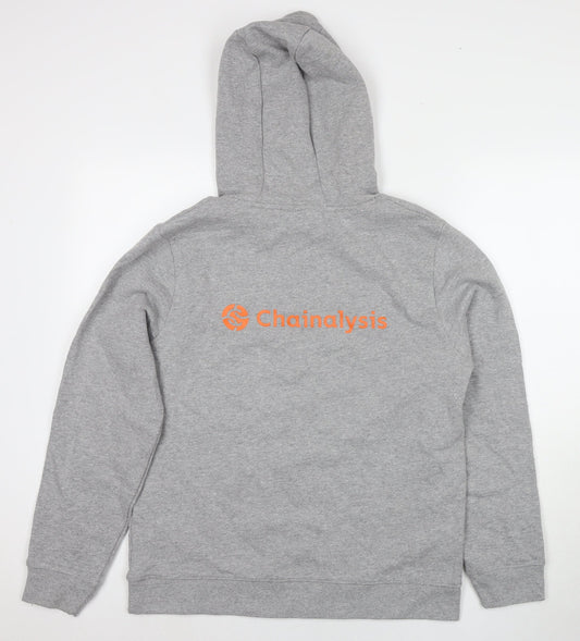 Henbury Mens Grey Cotton Pullover Hoodie Size M