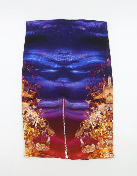 QMC Womens Multicoloured Geometric Viscose Bandage Skirt Size M Zip