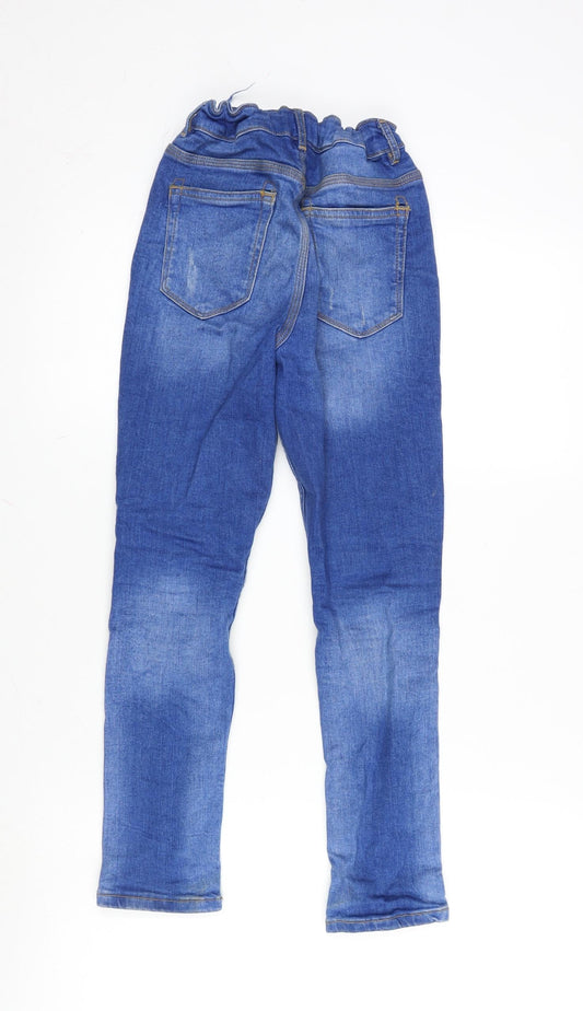 Denim & Co. Girls Blue Cotton Straight Jeans Size 9-10 Years L23 in Regular Zip