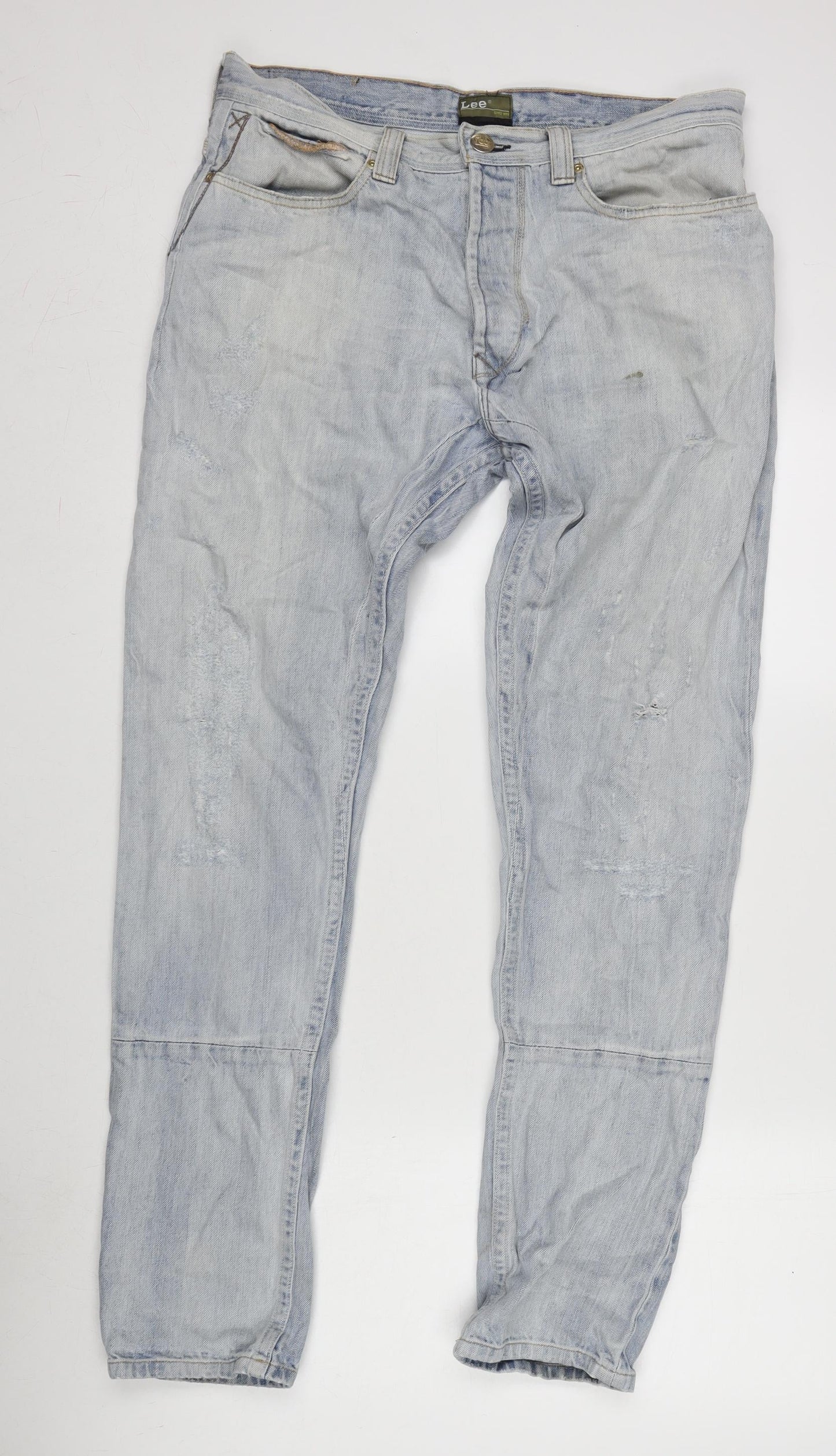 Lee Mens Blue Cotton Straight Jeans Size 34 in L31 in Regular Zip