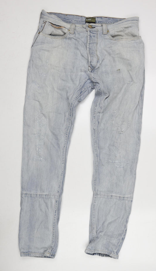 Lee Mens Blue Cotton Straight Jeans Size 34 in L31 in Regular Zip