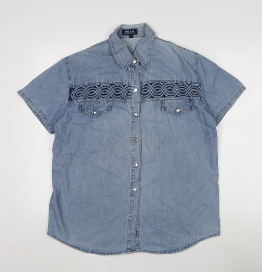 Womens UK Size L RE&X Blue Cotton Blouse