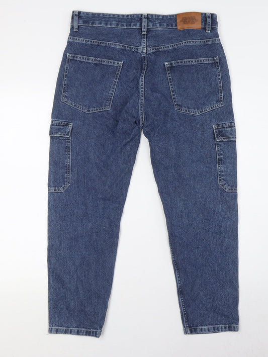 Pull&Bear Womens Blue Cotton Mom Jeans Size 10 L25 in Relaxed Button - Pockets