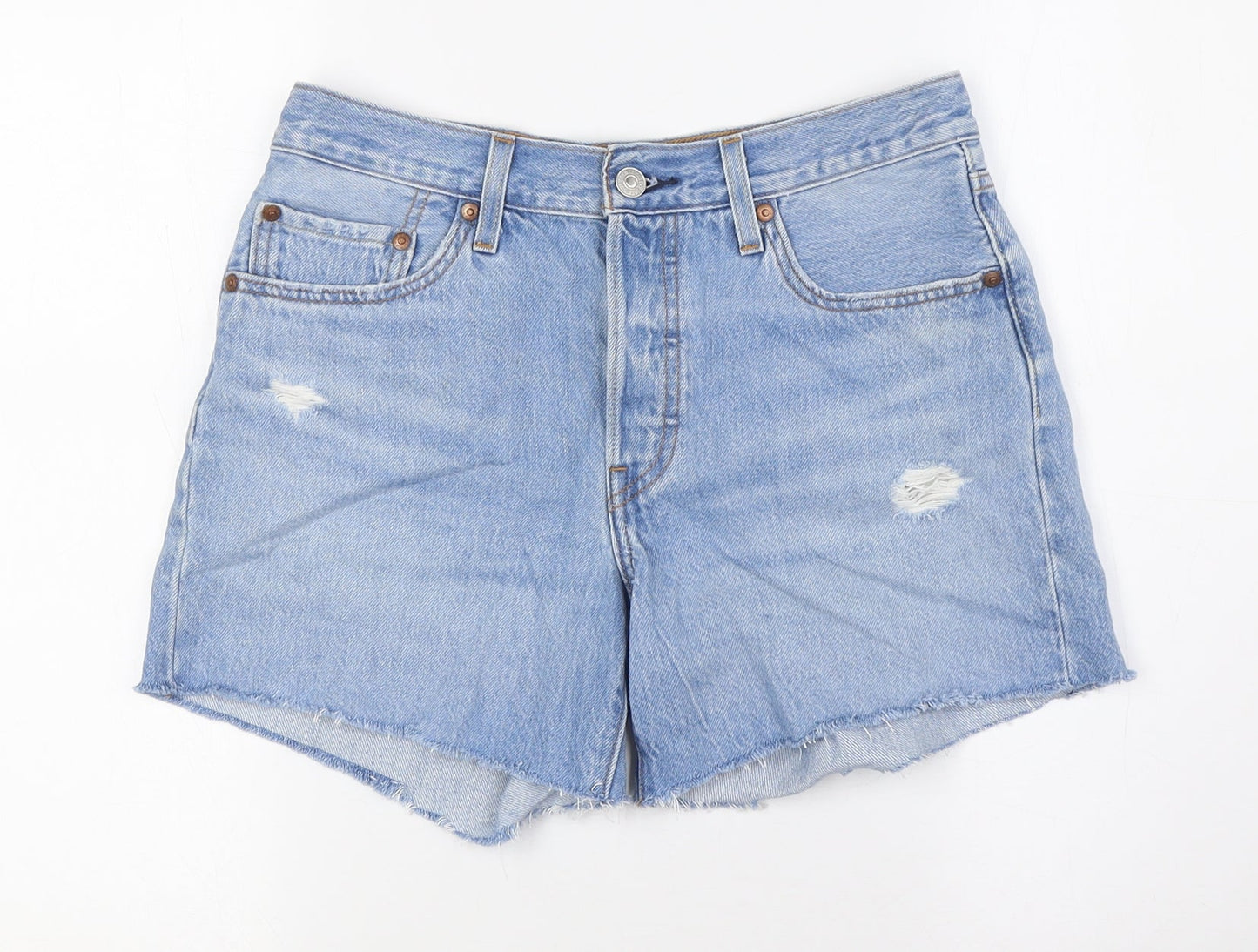 Levi's Womens Blue 100% Cotton Basic Shorts Size 27 in Regular Button - Raw Hem